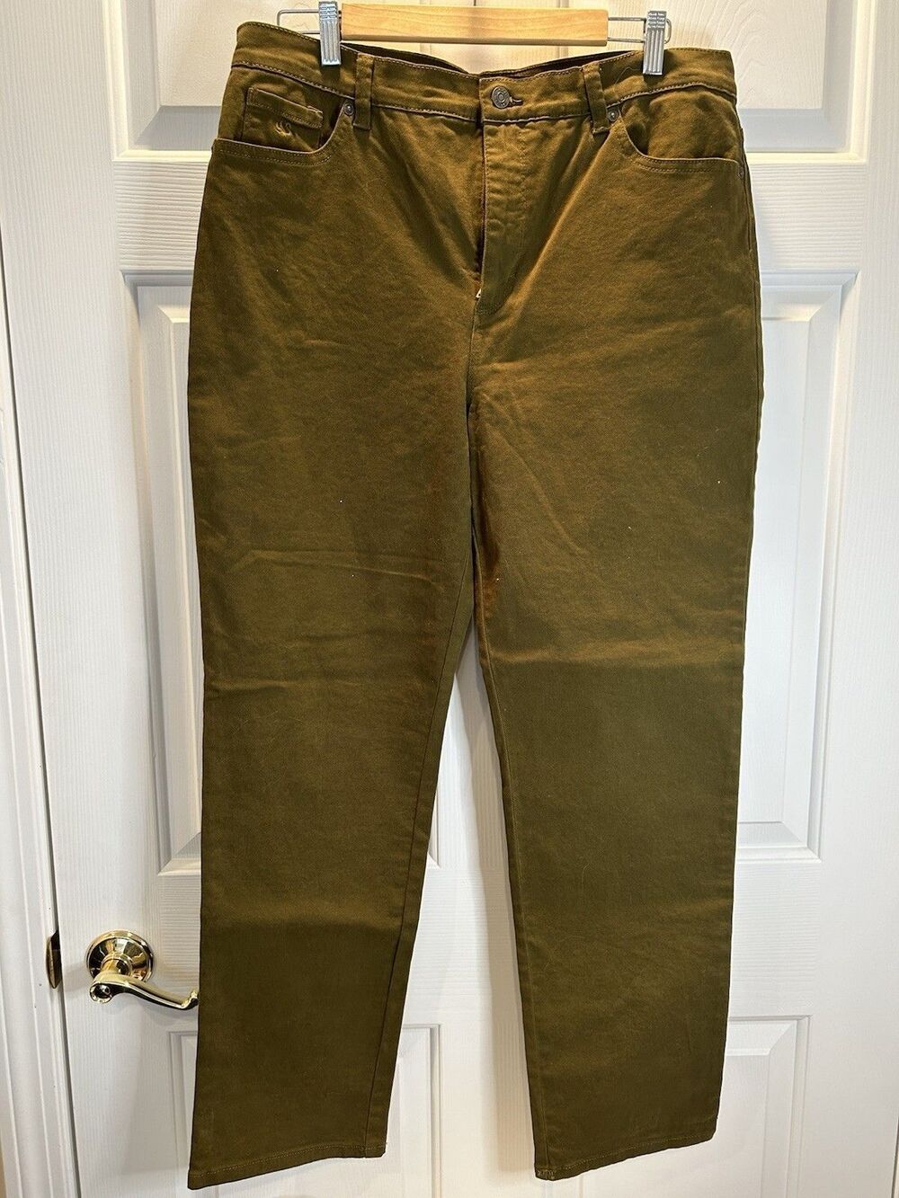 Gloria Vanderbilt Amanda Straight Leg Women's Size 16 Denim Jeans Olive Green